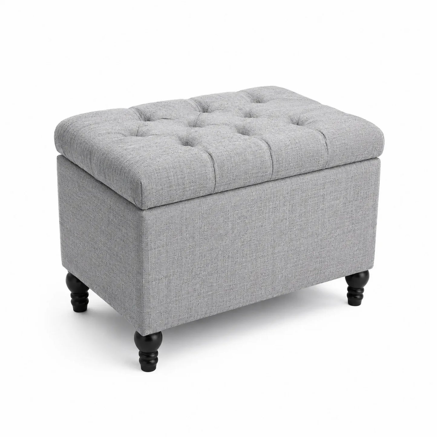 Pouf en tissu gris avec rangement intégré