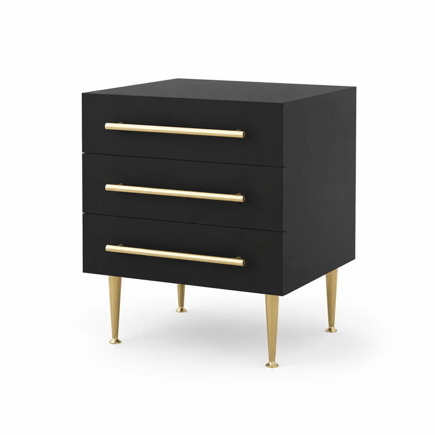 Table de chevet en bois noir avec poignées dorées