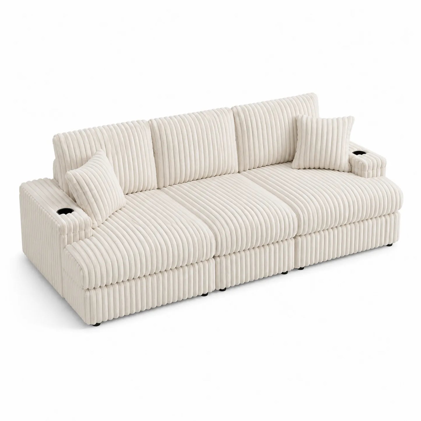 Canapé modulable en velours côtelé beige