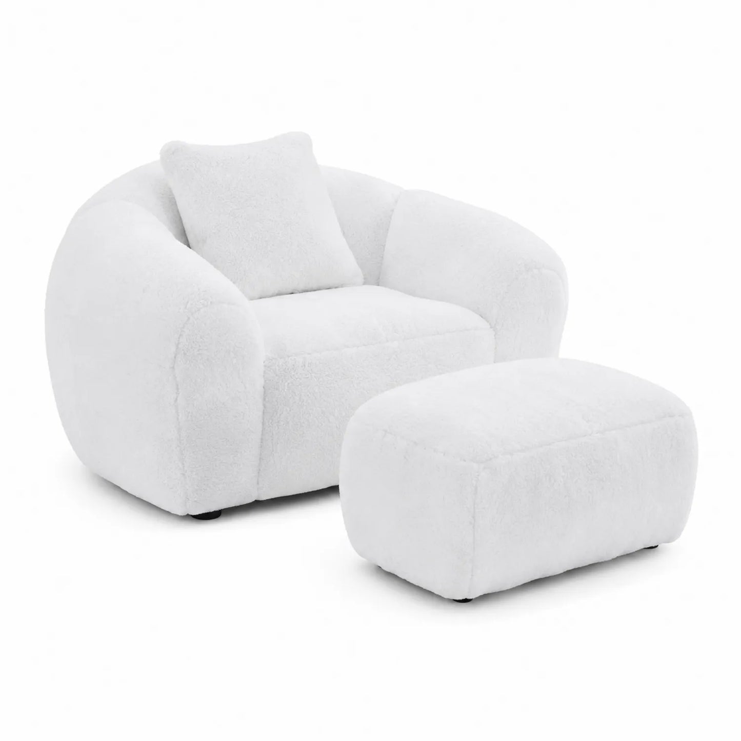 Fauteuil et Repose-pieds en Tissu Sherpa Blanc