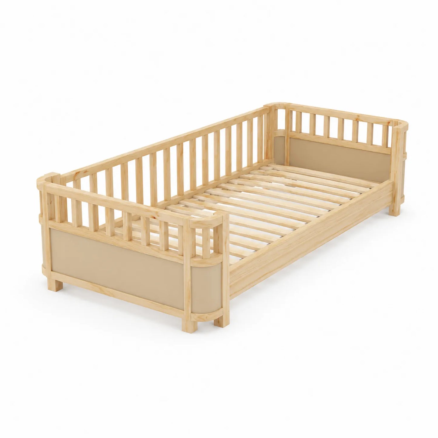 Kinderbett aus Kiefernholz mit Gittern und Paneelen aus MDF Beige 200x90 cm