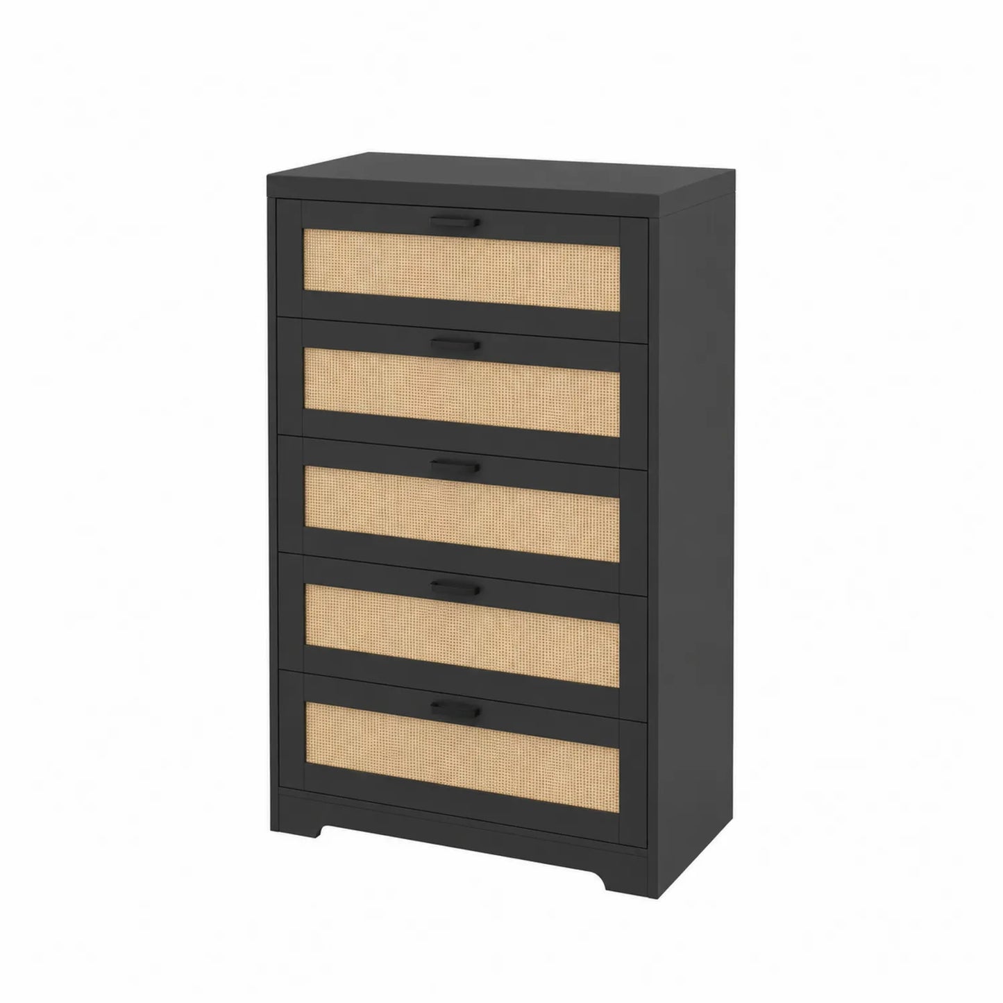 Commode en bois avec tiroirs en rotin noir/beige 90x40x120 cm
