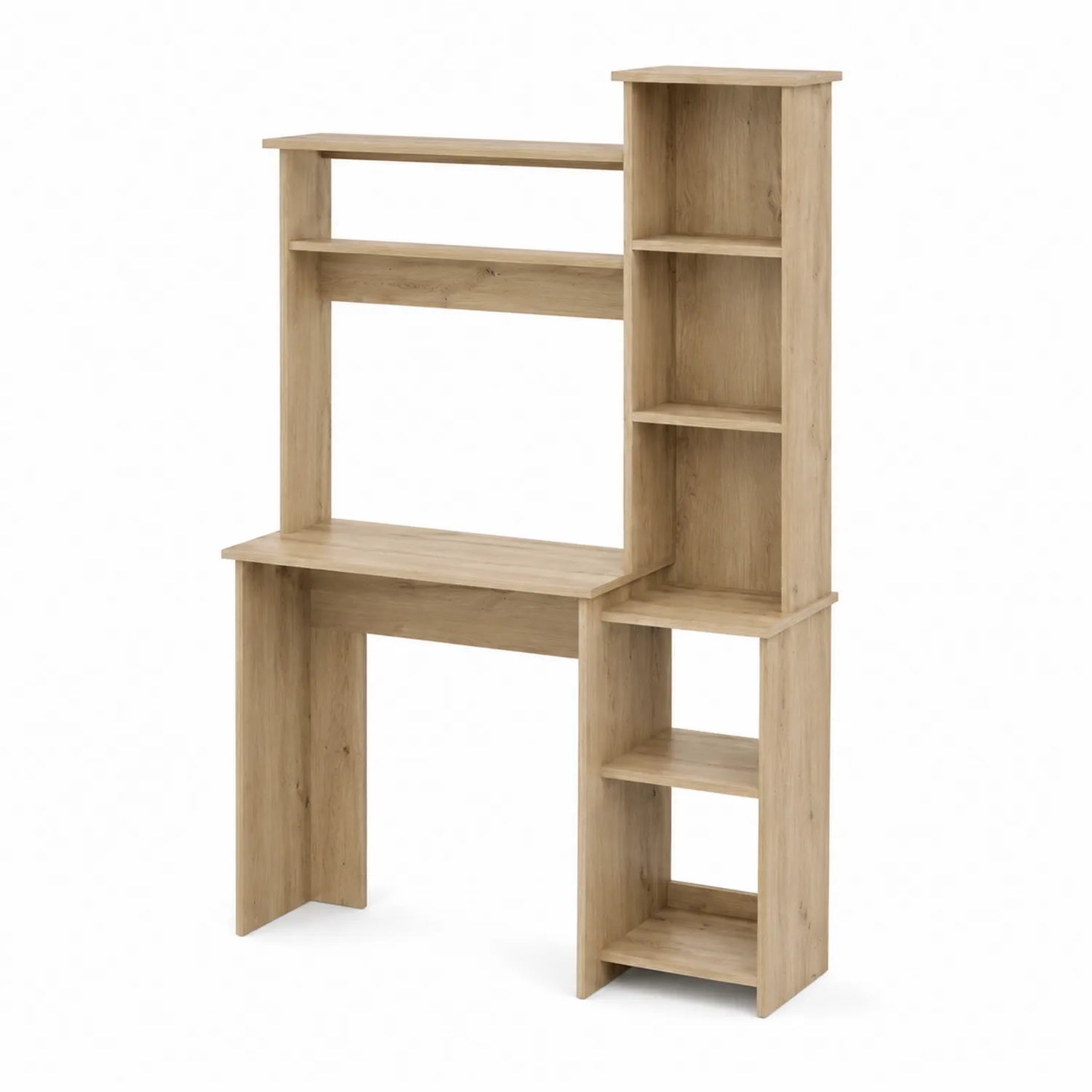 Bureau avec étagères intégrées en bois de chêne clair 120x55x164 cm