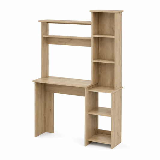 Bureau avec étagères intégrées en bois de chêne clair 120x55x164 cm