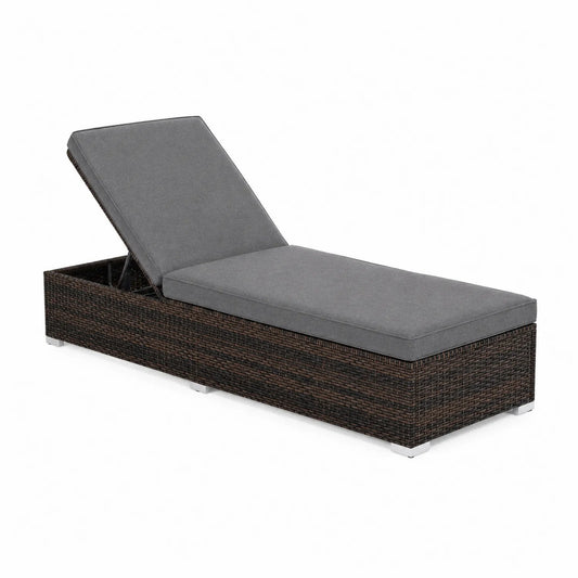 Chaise longue en rotin avec coussin réglable Gris