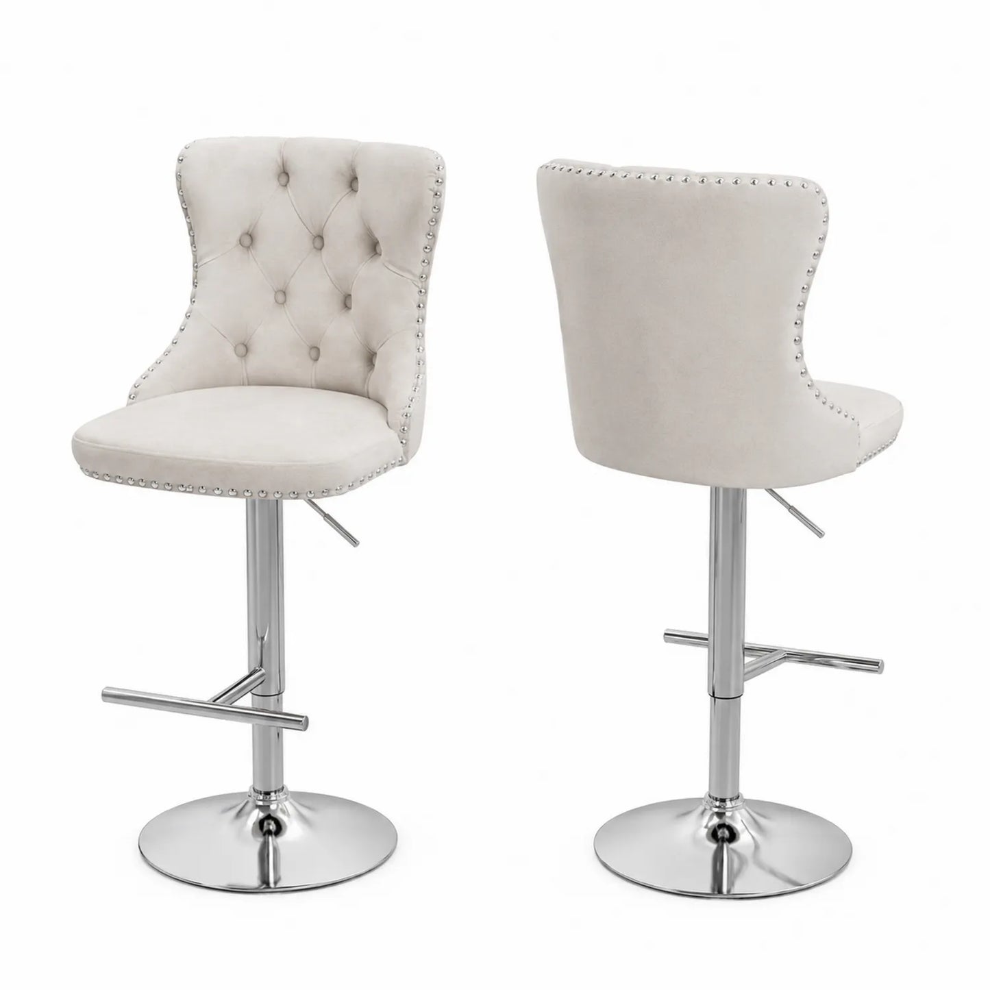 Chaise de bar en velours avec base en métal chromé