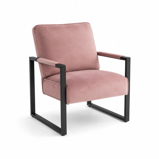 Fauteuil en métal avec revêtement en velours rose