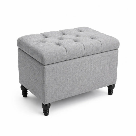 Pouf en tissu gris avec rangement intégré