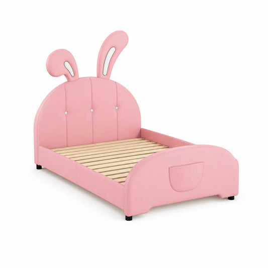Lit enfant en cuir PU avec tête de lapin 160x80 cm Rose