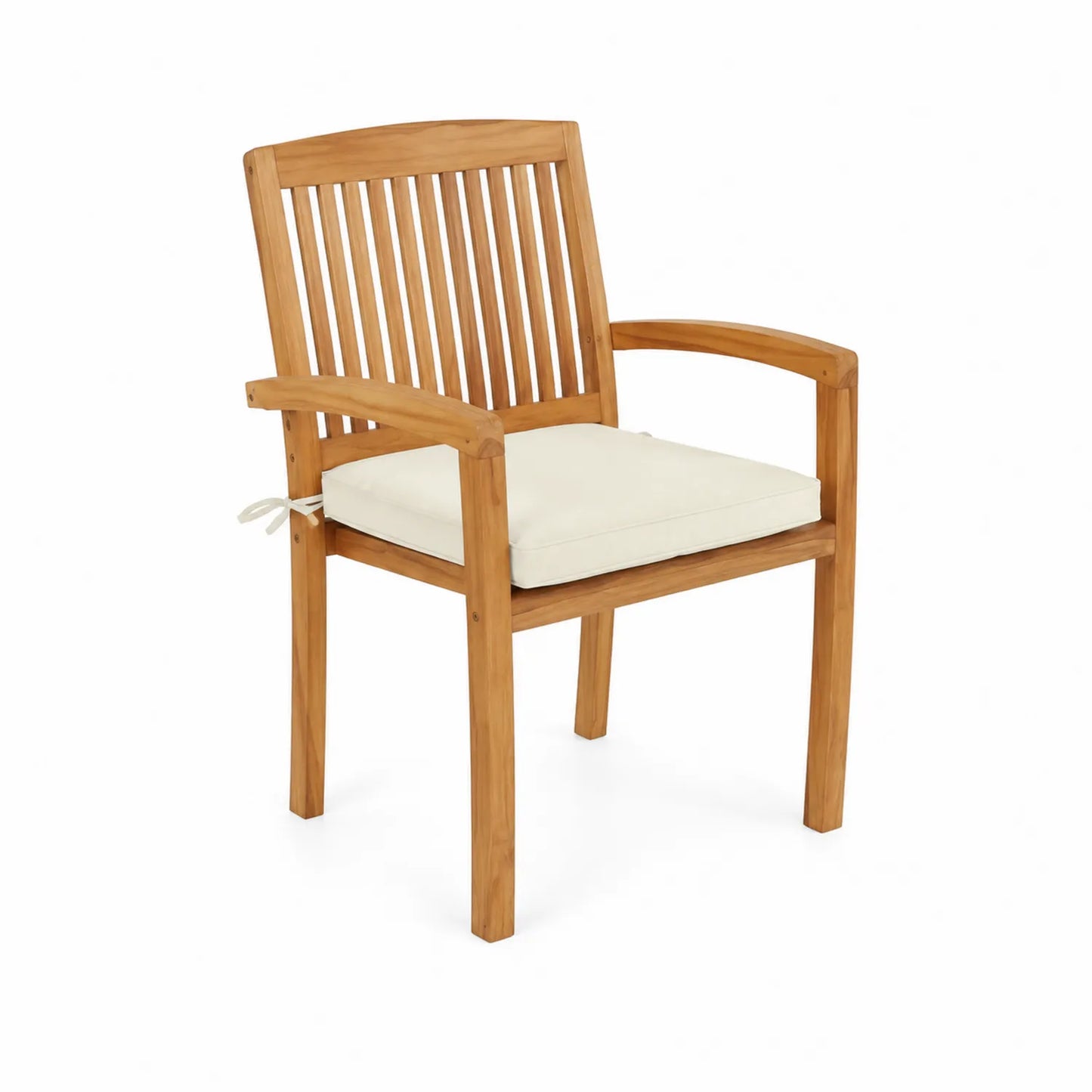 Chaise en bois de teck avec coussin crème