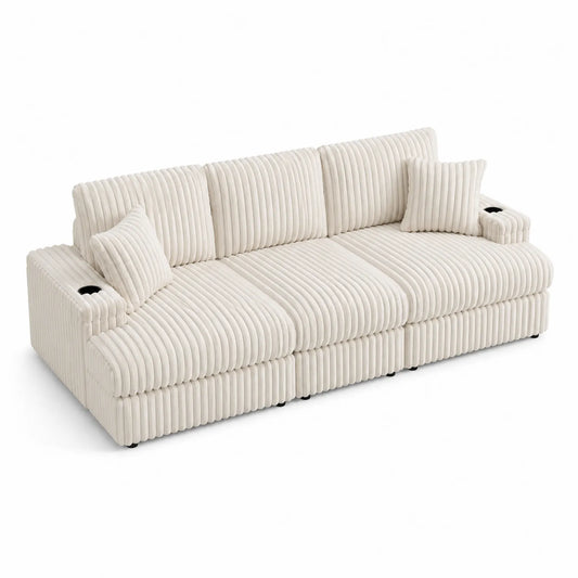 Canapé modulable en velours côtelé beige