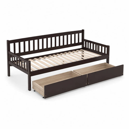 Lit simple en bois avec tiroirs Brun 200x90cm