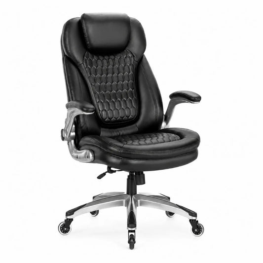 Chaise de bureau en cuir synthétique et métal Noir