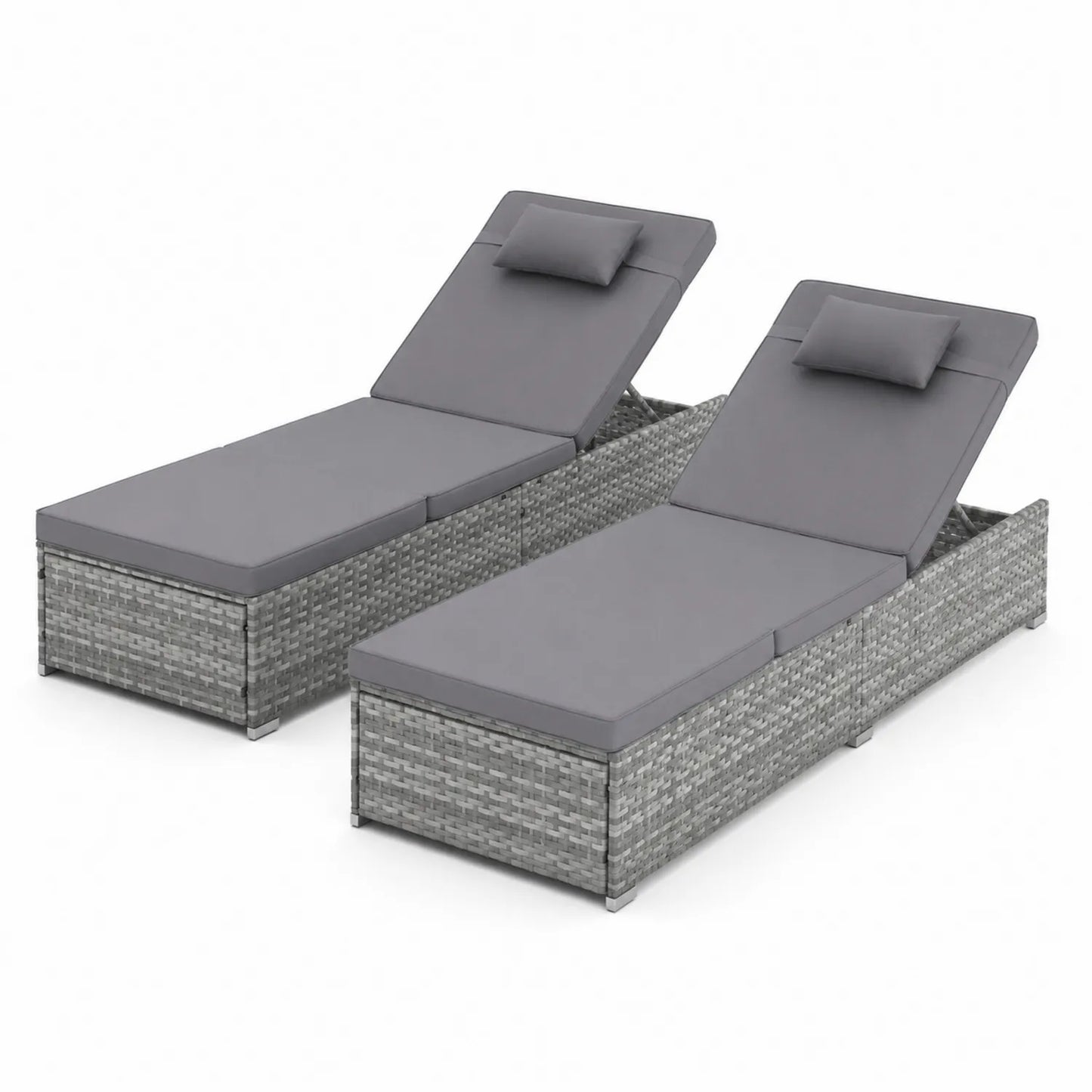 Lot de 2 chaises longues en rotin synthétique avec coussins réglables