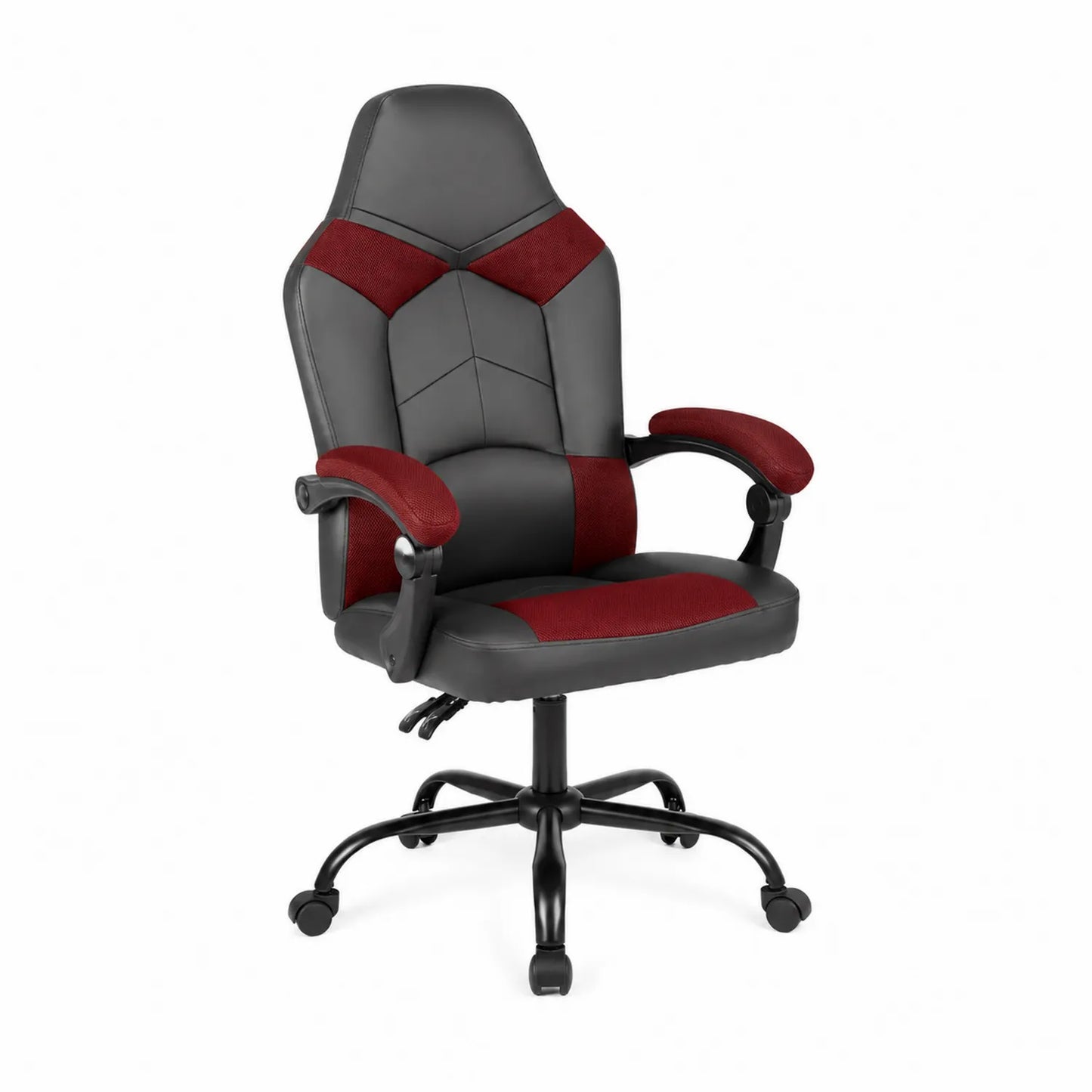 Chaise de bureau en cuir synthétique et tissu, Gris/Rouge