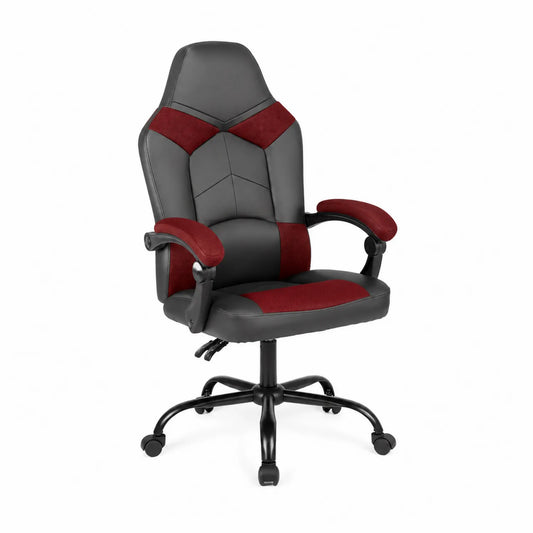 Chaise de bureau en cuir synthétique et tissu, Gris/Rouge