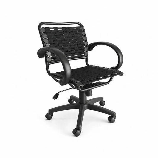 Chaise de bureau en métal noir avec assise en polyester tressé