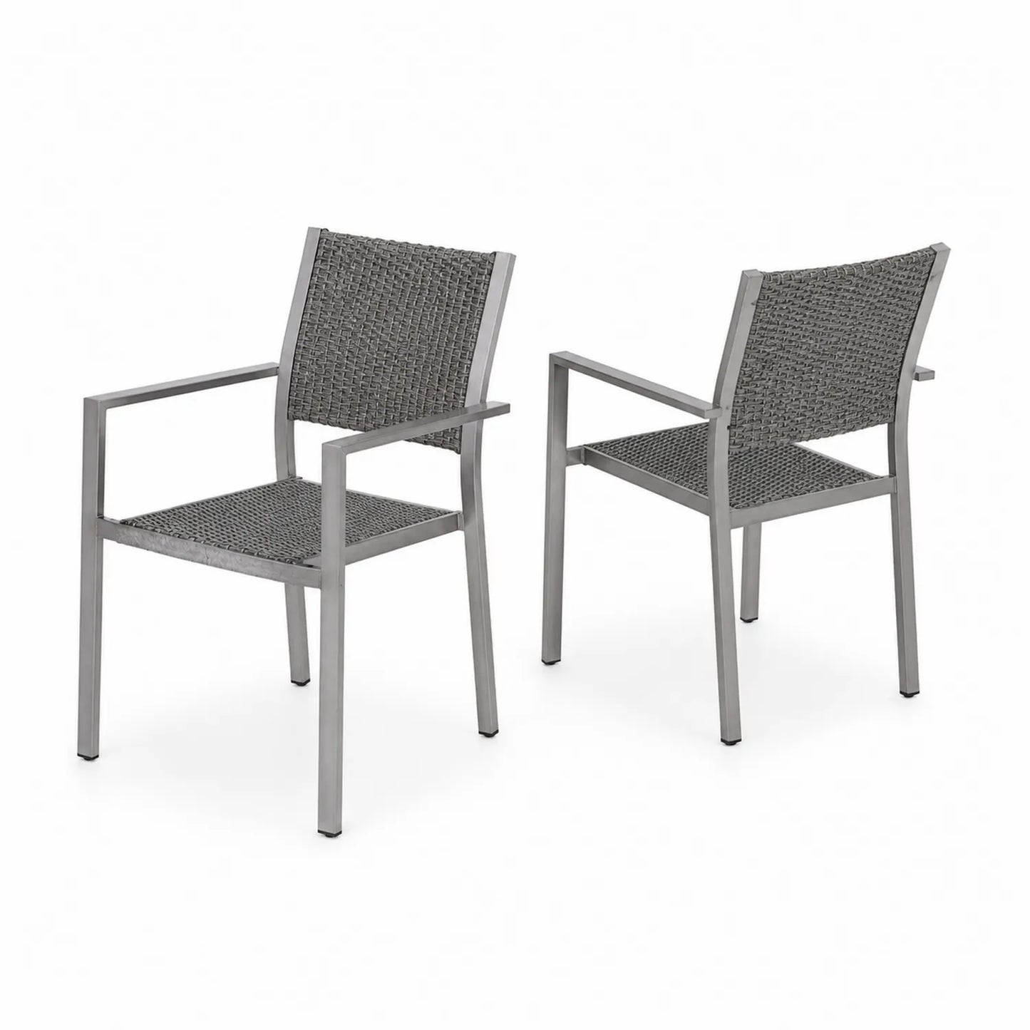 Chaises en Métal et Résine Tressée Gris Lot de 2