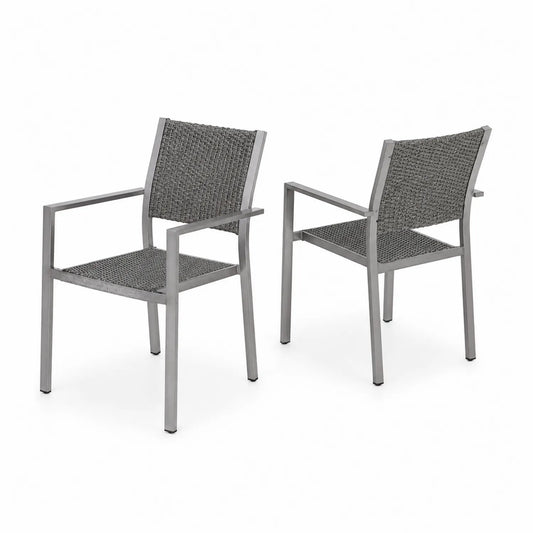 Chaises en Métal et Résine Tressée Gris Lot de 2