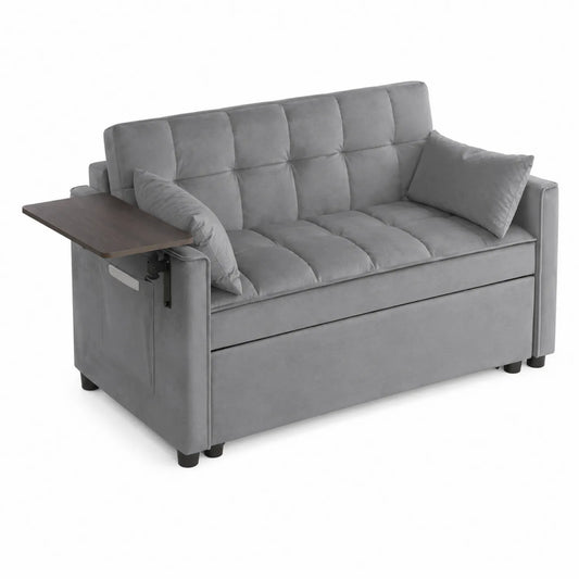 Canapé en Tissu Polyester Gris avec Tablette Latérale
