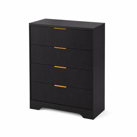 Commode en MDF Noir avec Poignées Dorées