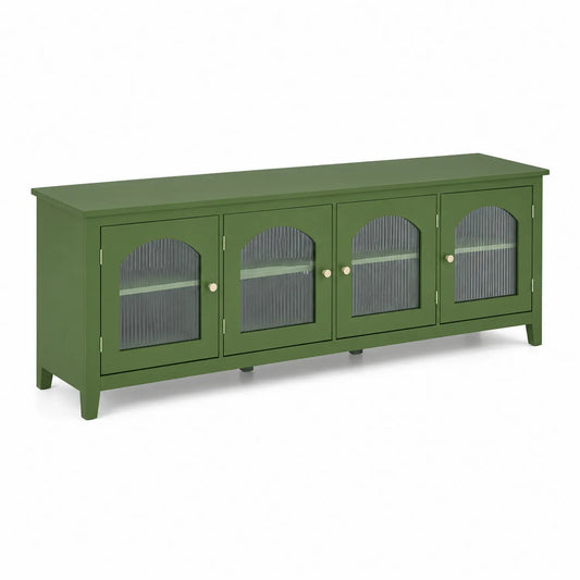 Meuble TV en bois MDF avec portes en verre cannelé vert 180 cm