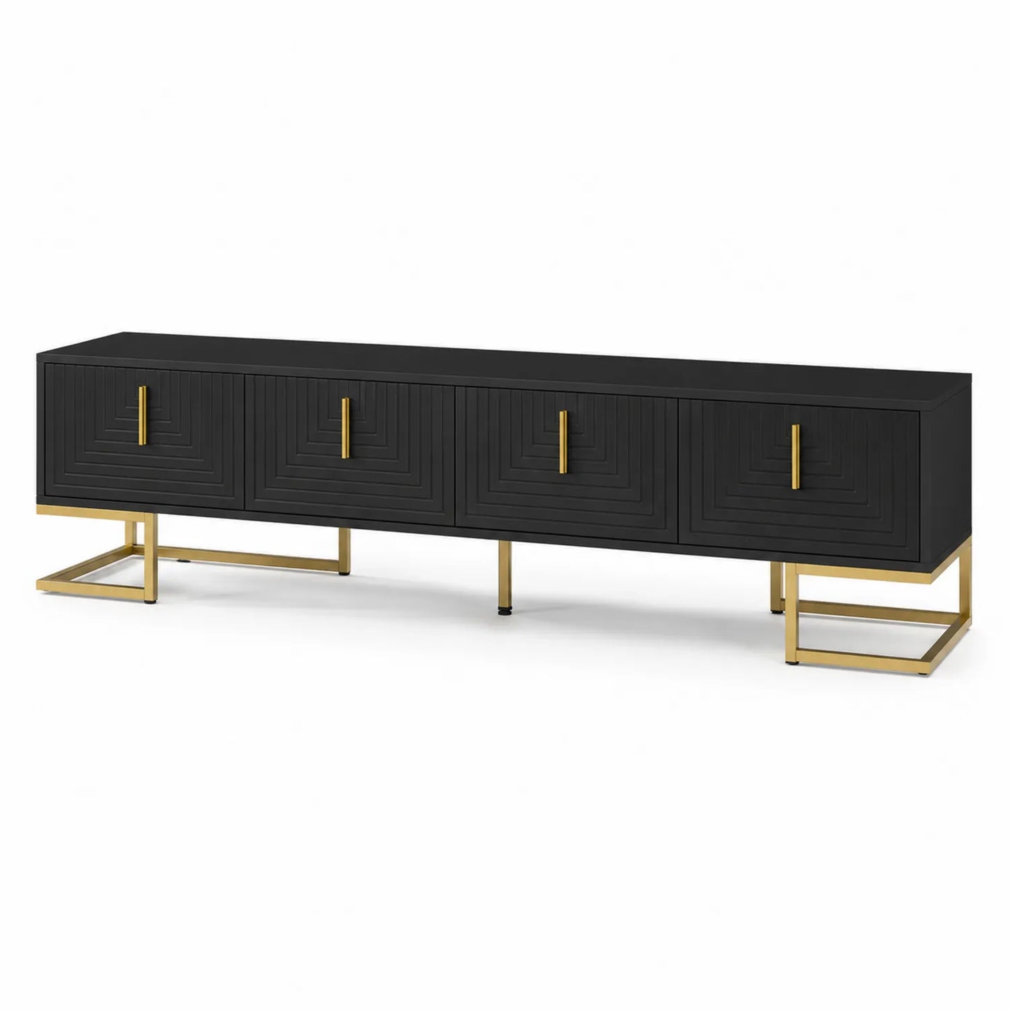 Meuble TV Bois Noir avec pieds en Métal Doré 180x40x50 cm